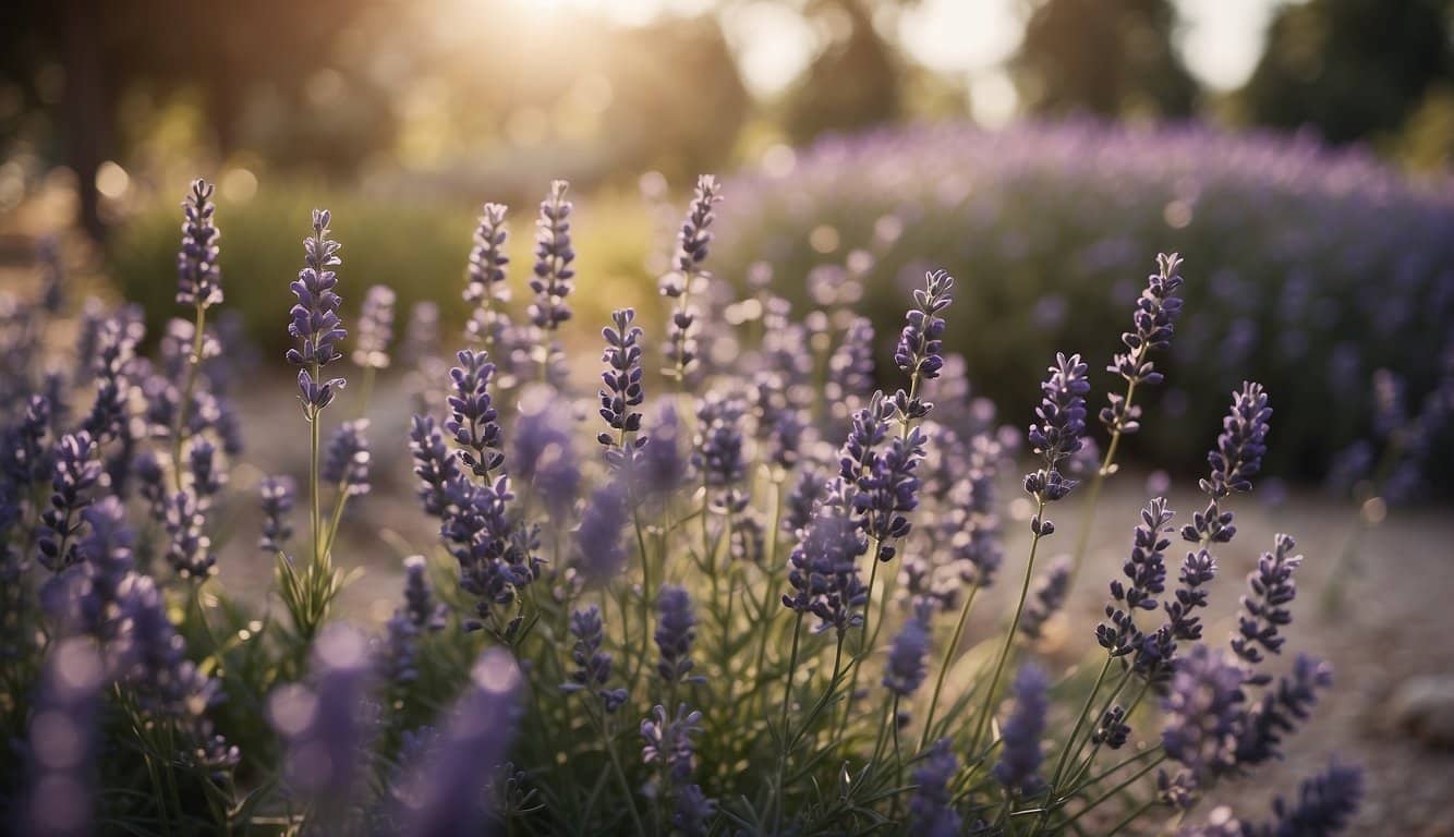 Ein heiterer Garten mit blühendem Lavendel, der eine beruhigende und wohltuende Atmosphäre für Geist und Seele schafft