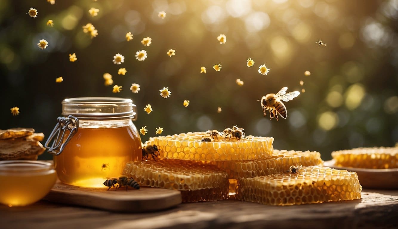 Die beruhigende Wirkung von Honig auf die Psyche. Ein ruhiger Geist, umgeben von Waben und Bienen
